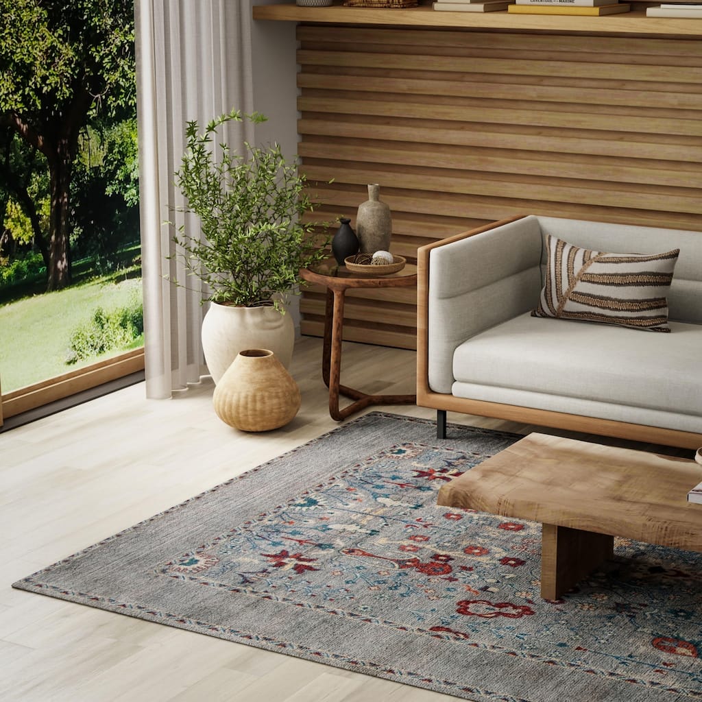 Alora Decor Sawyer Grey/Multicolor Tribal Border Wool Area Rug