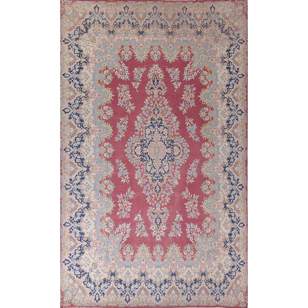 Vintage Kerman Persian Large Vintage Area Rug Hand-Knotted Wool Carpet - 9'8"x 15'11"