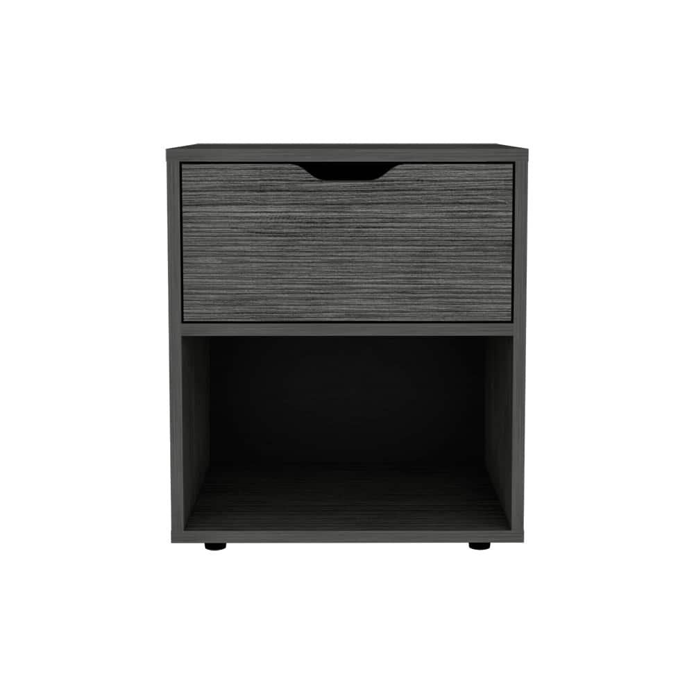 Sleek Light Gray Nightstand with Storage Shelf and Drawer