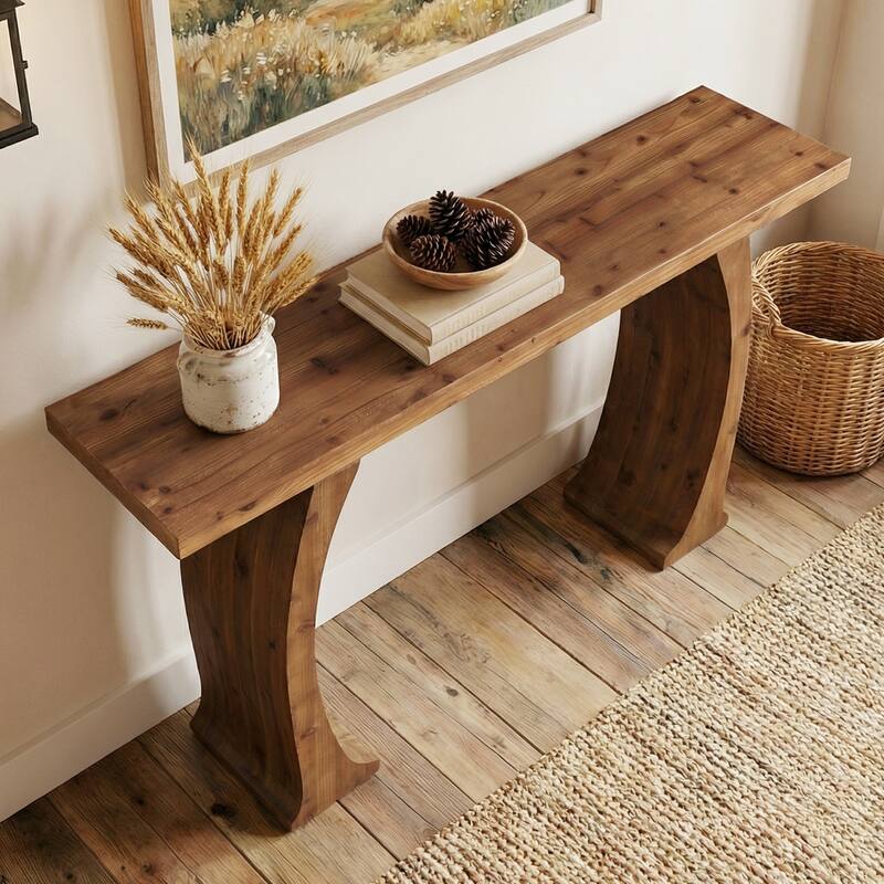 63 Inch Farmhouse Console Table for Entryway / Living Room, Fir Wood - 62.99" W x 11.81" D x 32.68" H