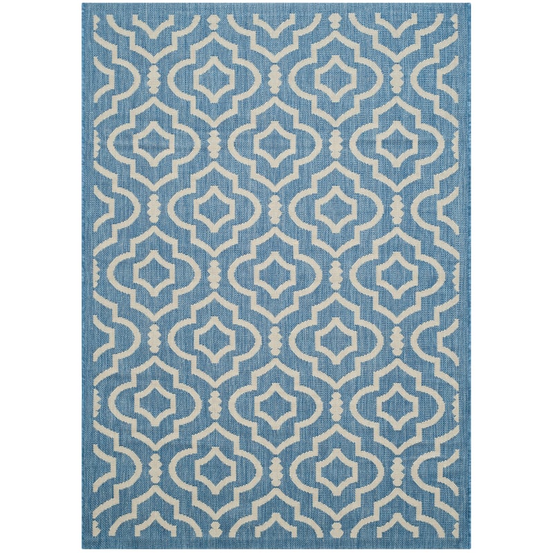 SAFAVIEH Courtyard Rheta Indoor/ Outdoor Waterproof Patio Backyard Rug - 4' x 5'7" - Blue/Beige