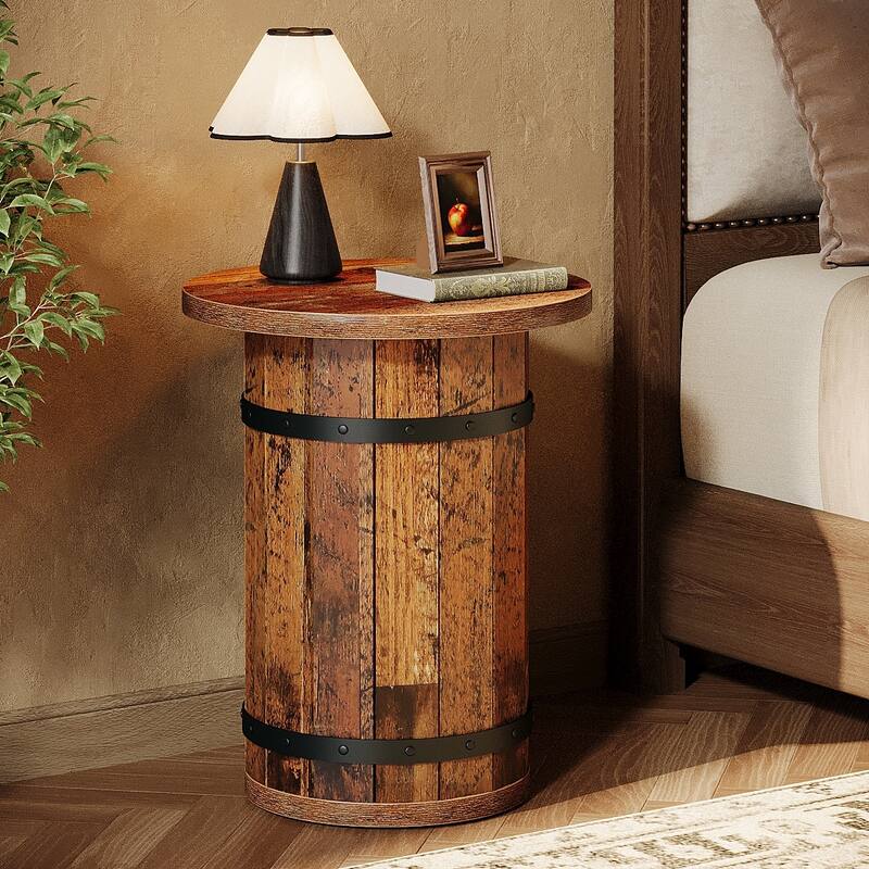 Round Industrial Side Table with Sturdy Base