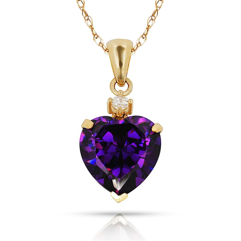 Curata 14k Yellow Gold 18" Birthstone Heart-Shaped Cubic Zirconia Pendant Necklace - Purple - Amethyst