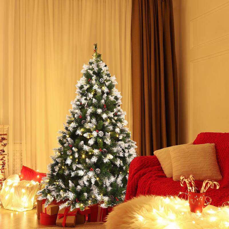 Gymax 6/7.5/9 FT Pre-lit Snow Sprayed Christmas Tree Artificial Xmas - See details