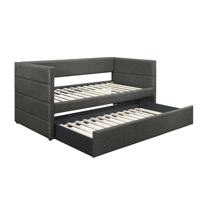 Modern Style Daybed with Trundle Dark Gray Fabric Upholstered Wooden Furniture 1pc - Dark Gray