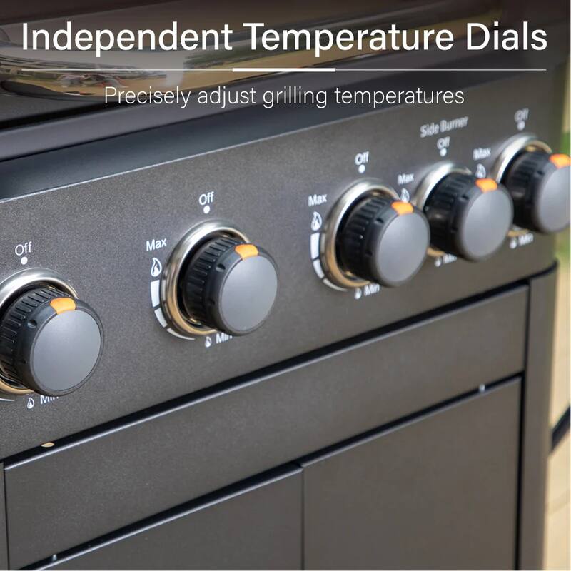 4-Burner Propane Gas BBQ Grill with Side Burner, 46,700 BTU, Porcelain-Enameled Grates, Black