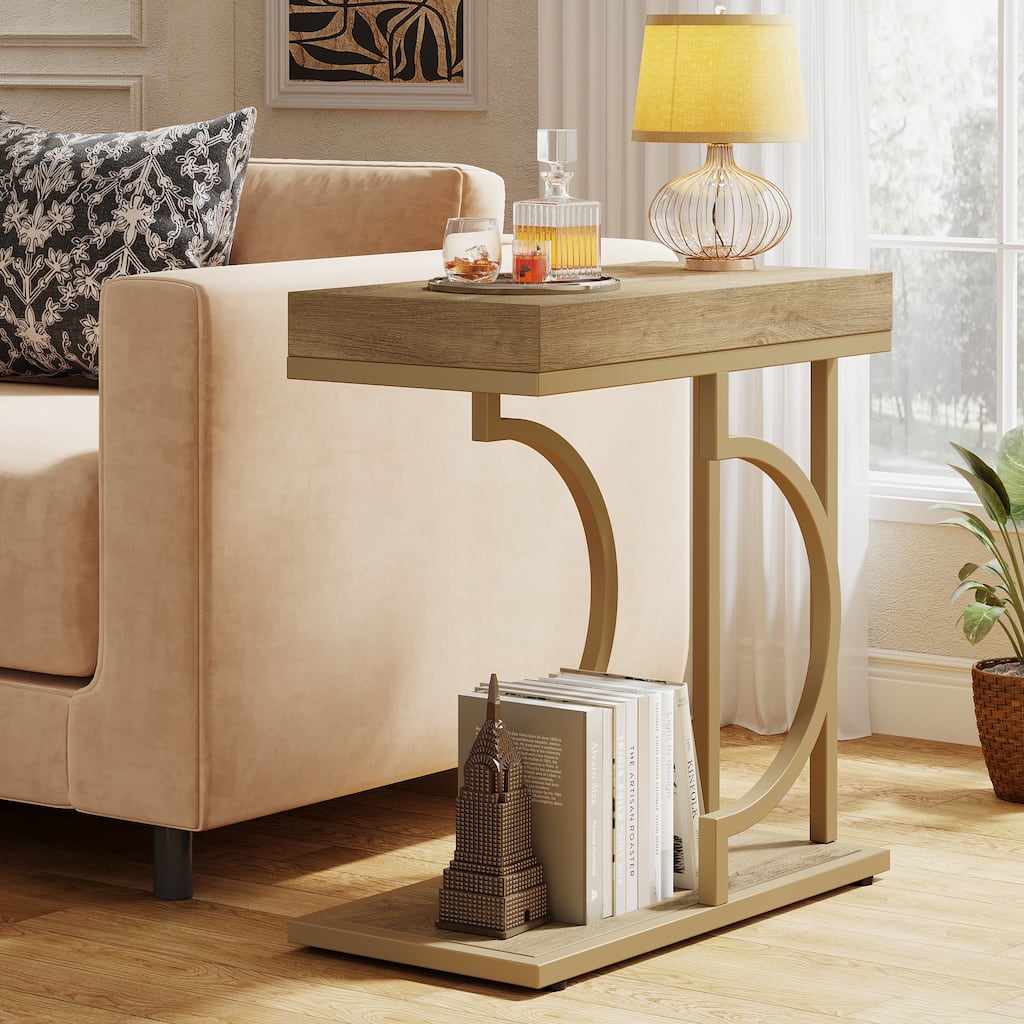 Narrow Side Table White Gold Side Table C Shaped End Table Modern Bedside Table Small Side Table for Couch Living Room