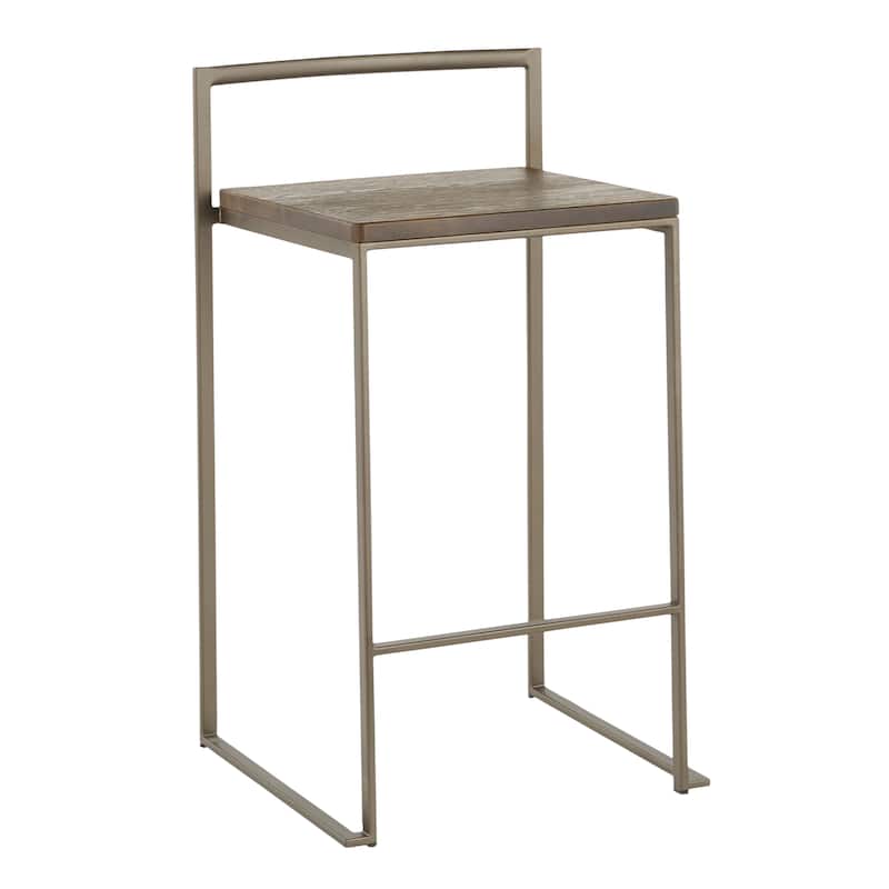 Carbon Loft Forrest Stackable Counter Stool with Wood Seat (Set of 3) - Espresso Wood/Antique Metal