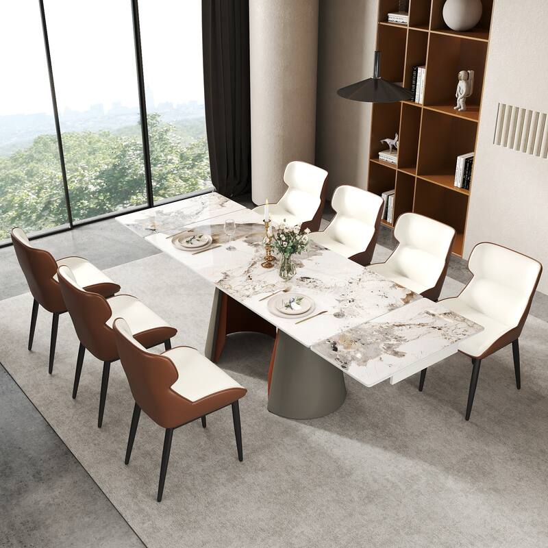 63"-94" Expandable Marble Dining Table for 6-8 Seat, Modern Rectangle Design with Extension Leaf - Pandora