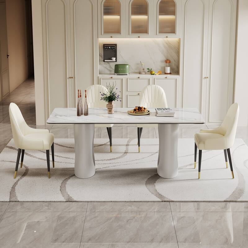 0.47" Thick Sintered Stone Composite Tempered Glass Top Rectangular Dining Table with Carbon Steel Base