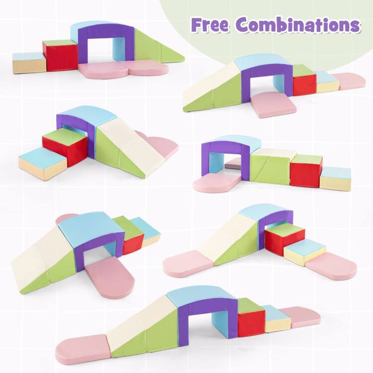 Multicolor PU Foam Climbing Blocks 6 Pieces, Safe, Versatile, Educational Playset for Kids, Tunnel - 16" x 12" x 10" (L x W x H)