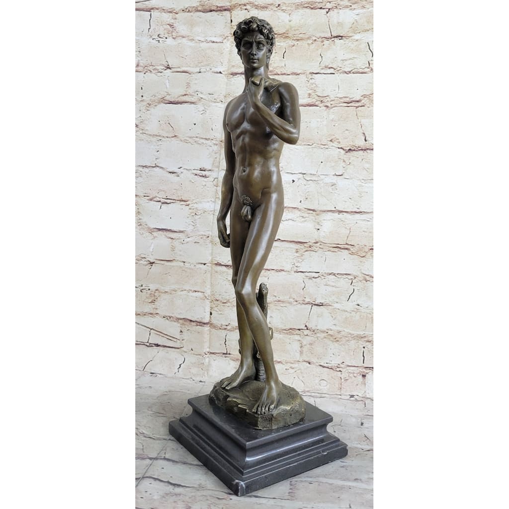 Michelangelos David Bronze Minature Replica Statue Sculpture Figure 18 Inches X 5 Inches