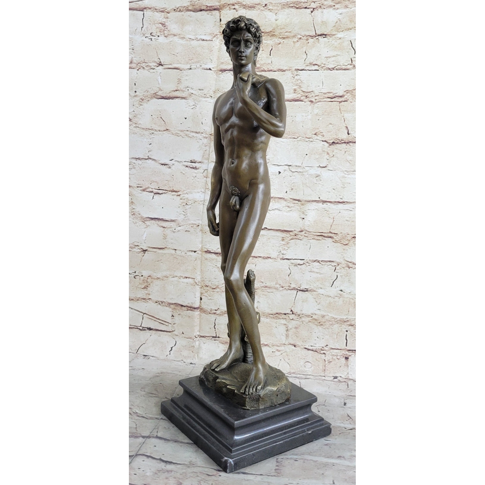 Michelangelos David Bronze Minature Replica Statue Sculpture Figure 18 Inches X 5 Inches