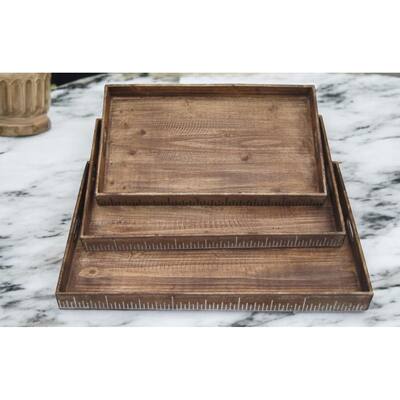 HomeRoots Set of Three Brown Wood Nesting Serving Trays - 1" W x 19" D x 12" H