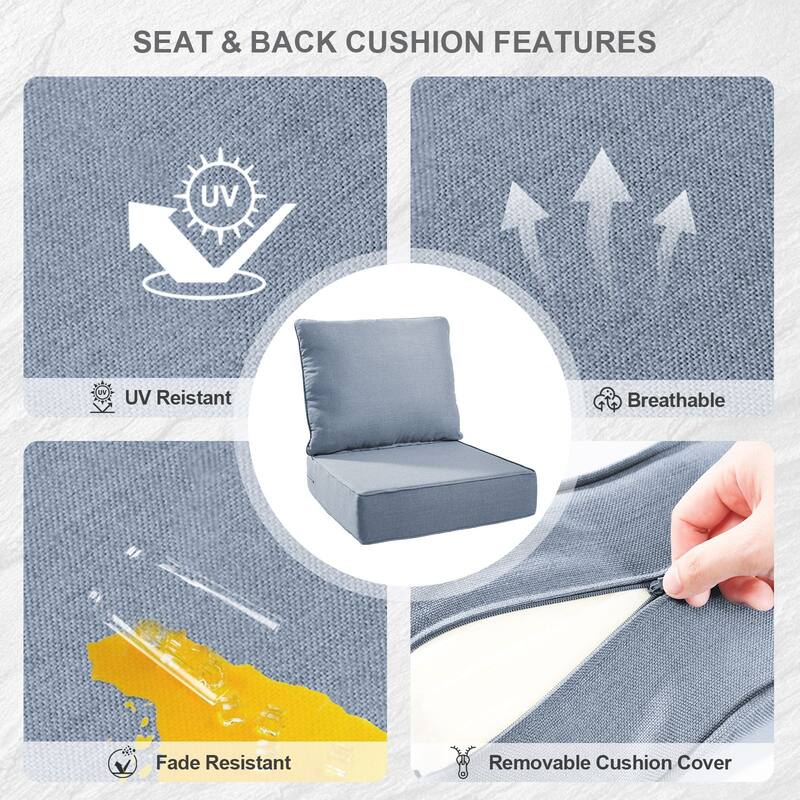 Gymojoy 24"x22"x6" Patio Thick Cushions & Pillows Set - Deep Seat Indoor/Outdoor Water & Fade Resistant