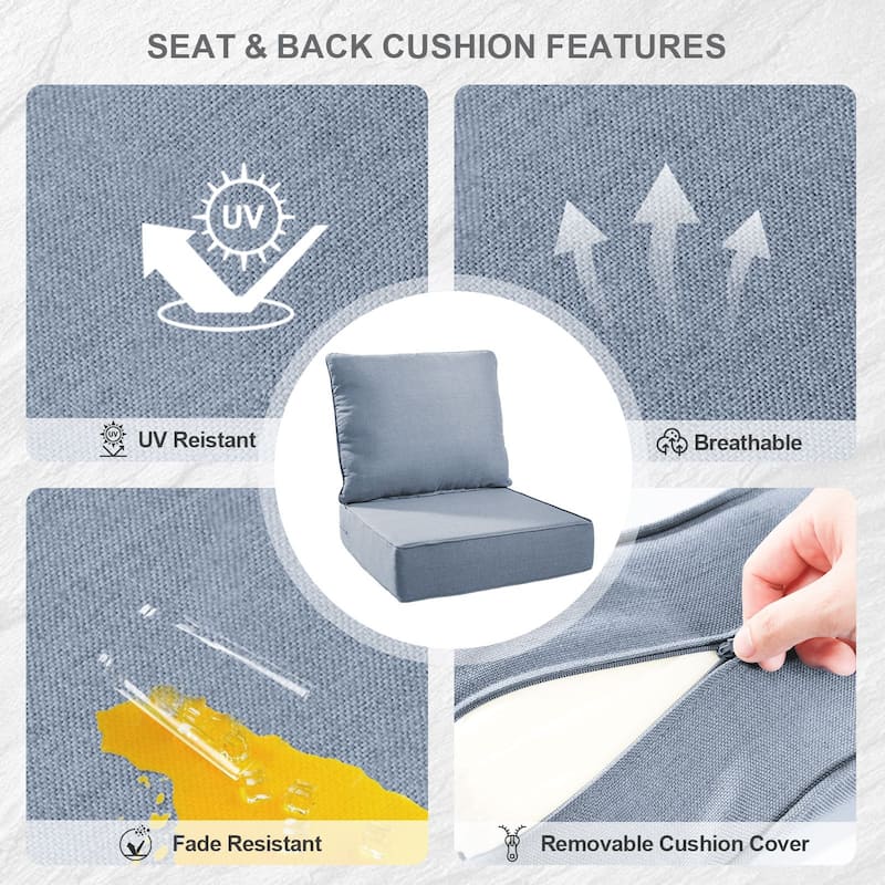 Gymojoy 24"x24"x6" Thick Cushions & Pillows Set - Deep Seat Indoor/Outdoor Water & Fade Resistant