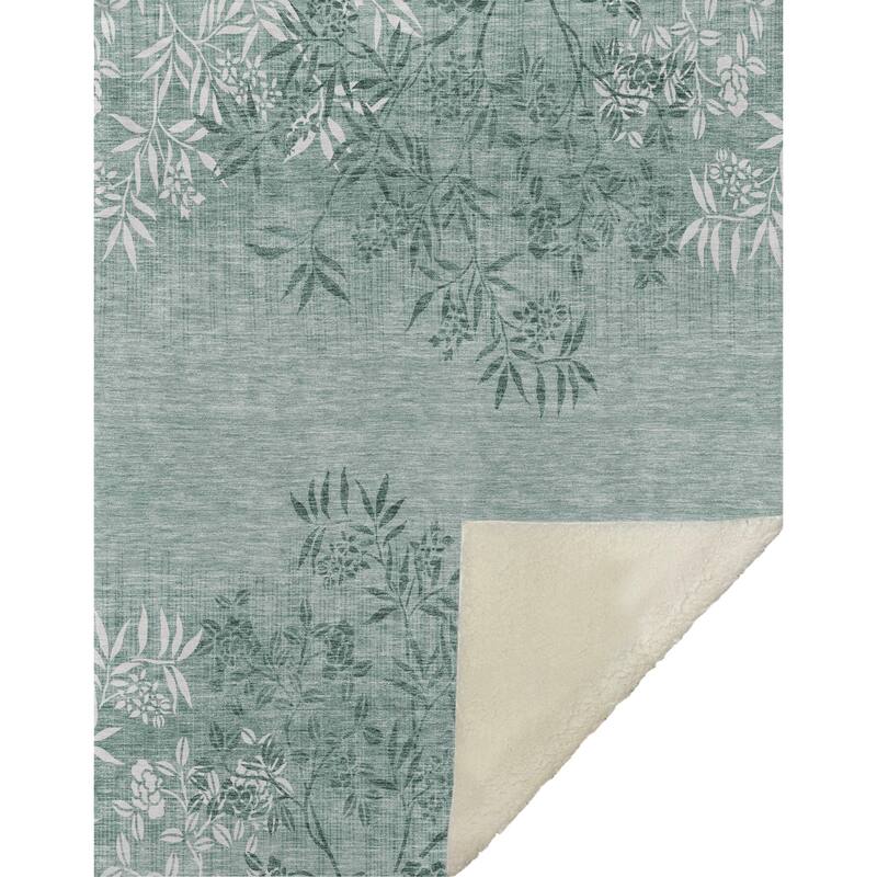 Premium Machine Washable Modern Floral Sherpa Throw Blanket