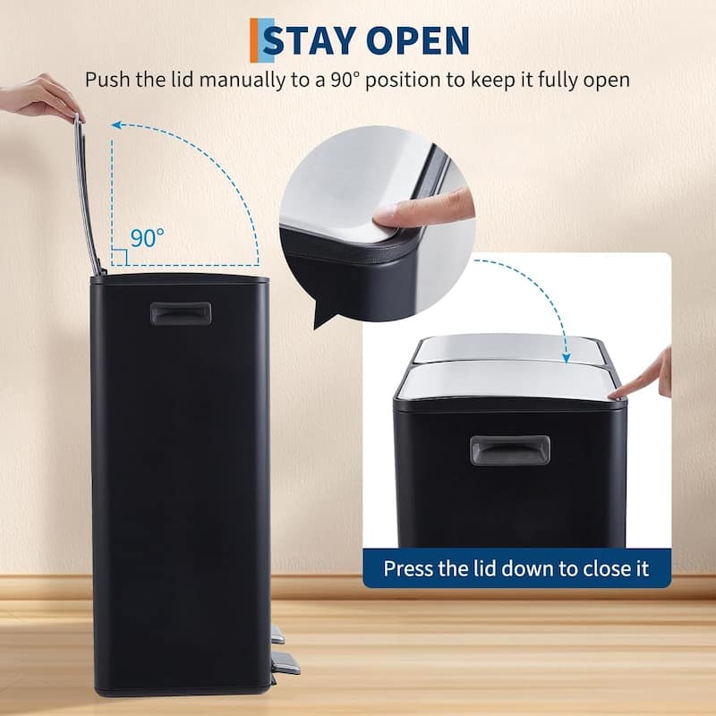 2 x 8 gallon double-compartment kitchen waste recycling station with individual foot pedal, white