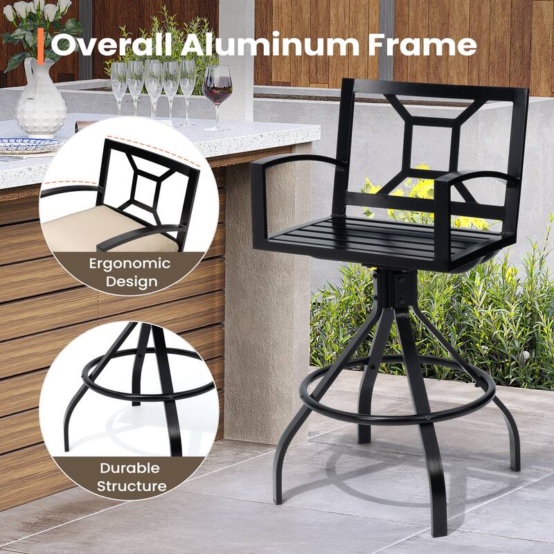 Outdoor Indoor Patio Aluminum Armrest Swivel Bar Stools with Sunbrella Fabric Cushion