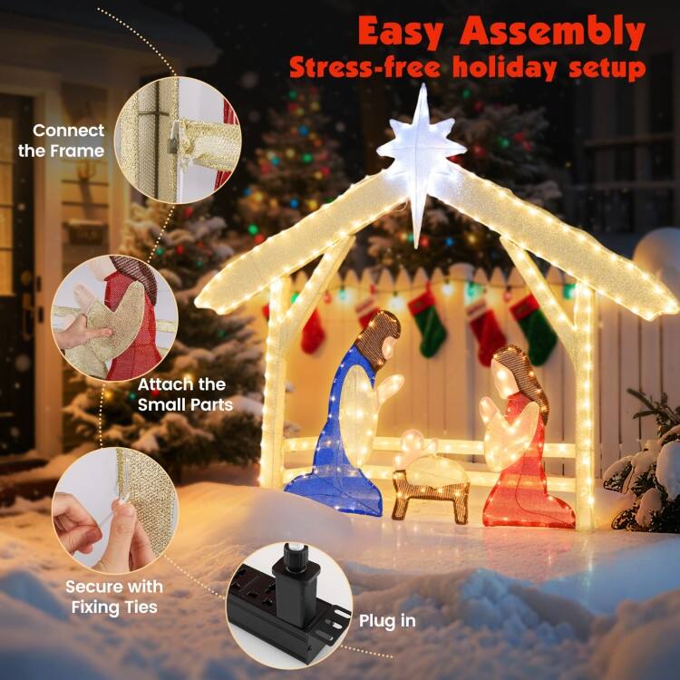 Multi-Color Metal Fabric Lighted 4ft Christmas Nativity Set with 272 LEDs - Multi Color - 4.7ft x 11" x 4 ft