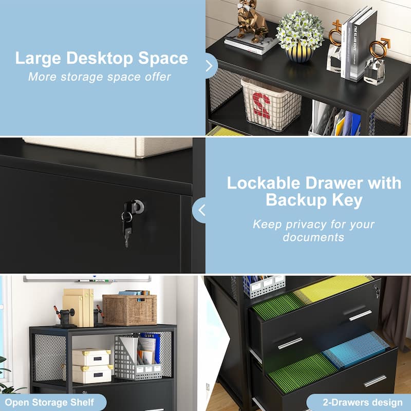2-Drawer Lateral File Cabinets Legal Size, Large Filing Cabinet with Lock, Printer Stand