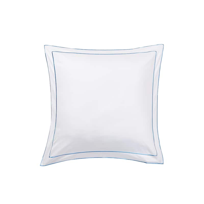 600 Thread Count Cotton Embroidered Edge Duvet Set and Sham - Blue Euro Sham - 2 Piece - Full