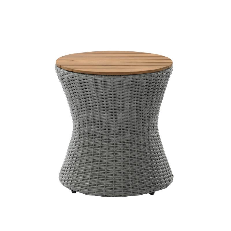 Christopher Knight Home - Modern Outdoor Wicker Side Table with 17.5" Round Acacia Wood Top