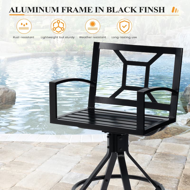 Outdoor Patio Barstool Swivel Aluminum Bar Stools with Sunbrella Fabric Cushion