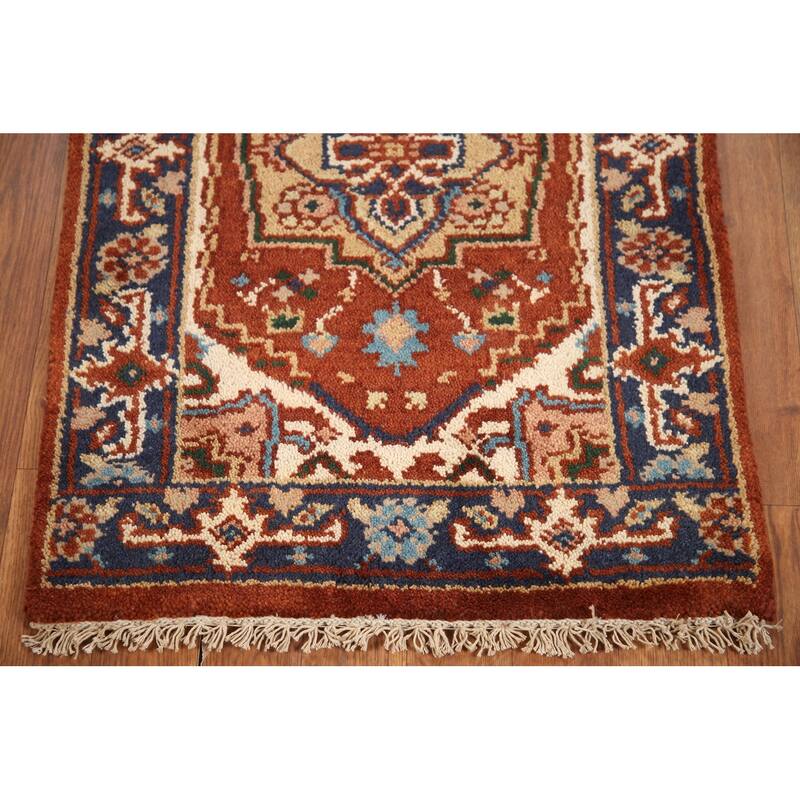 Hand Knotted Oriental 100% Wool Carpet Traditional Medallion Oranges & Rust Heriz (serapi) Area Rug - 3' 0'' X 2' 0''