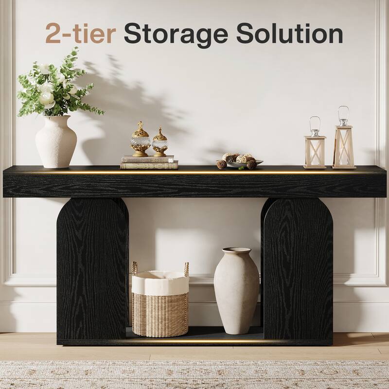 70.87-inch Wood Console Table, Farmhouse Sofa Table with 2-tier storage