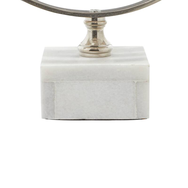 Silver Aluminum Metal Armillary Globe with Marble Base