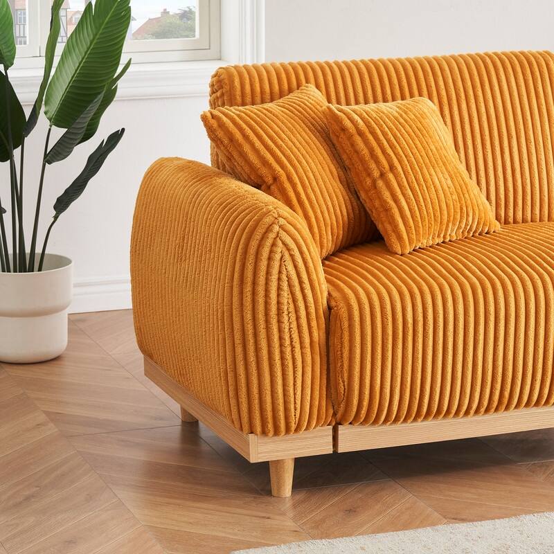 85" Modern Corduroy Loaf Sofa with Four Throw Pillows