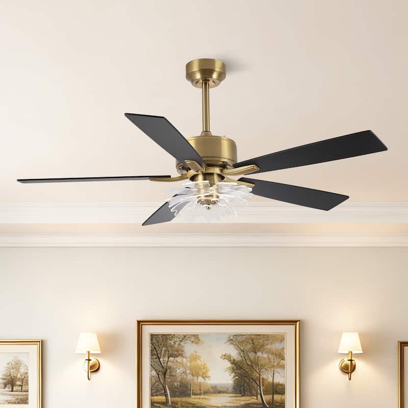 52" Modern Gold Acylic Flower Diammable Ceiling Fan with Light and Remote