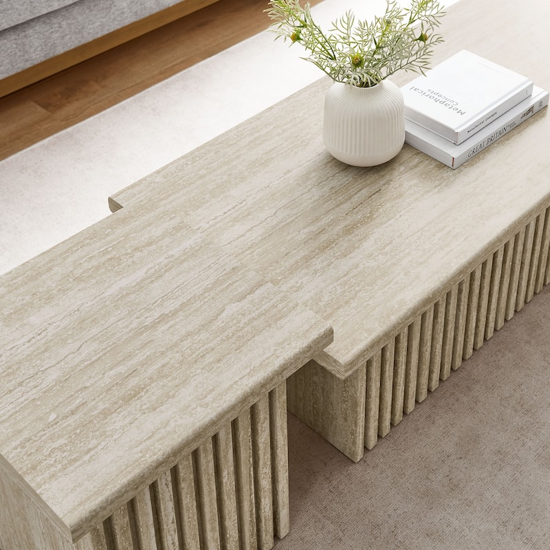 Render Nesting Faux Travertine Coffee Tables Set of 2
