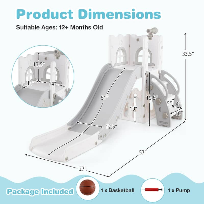 Costway 6 in 1 L-shaped Toddle Slide for Toddlers Age 1-3 Baby Slide