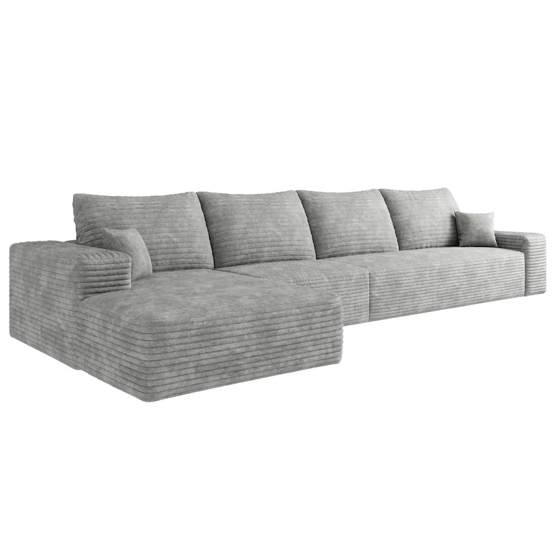 Large Sleeper Sectional Couch L-Shape Floor Modular Recliner Sofa Corduroy Upholstered Chaise Lounge with Ottoman for Livingroom