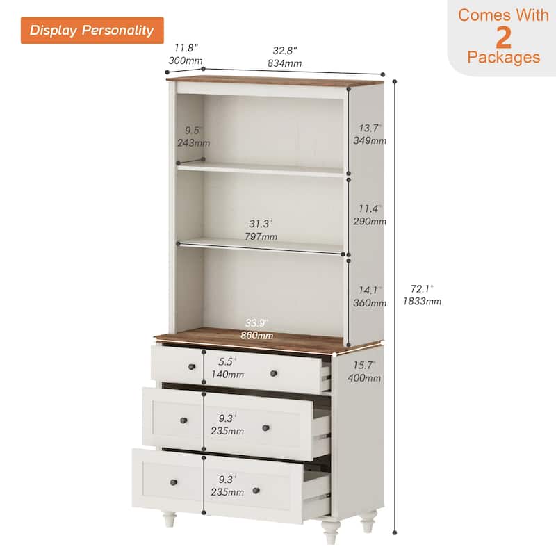 White Bookcase with Doors, Large Wood Farmhouse Book Case Shelf