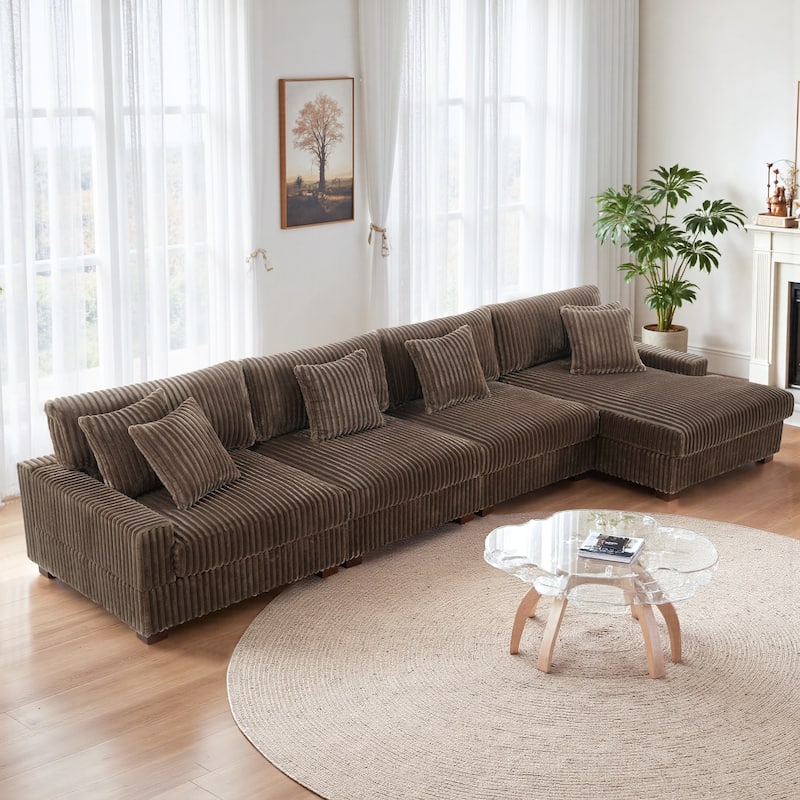 Anne 150" W Oversized Upholstered Modular Sectional Sofa - Light Brown-Type 1 - Right Facing