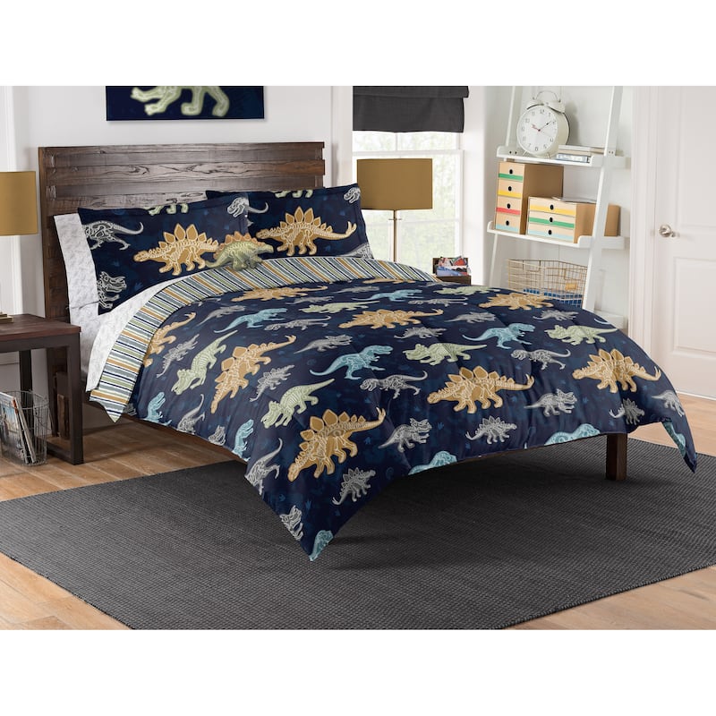 Dino Discovery 8-piece Full Bed In A Bag with Decorative Pillow