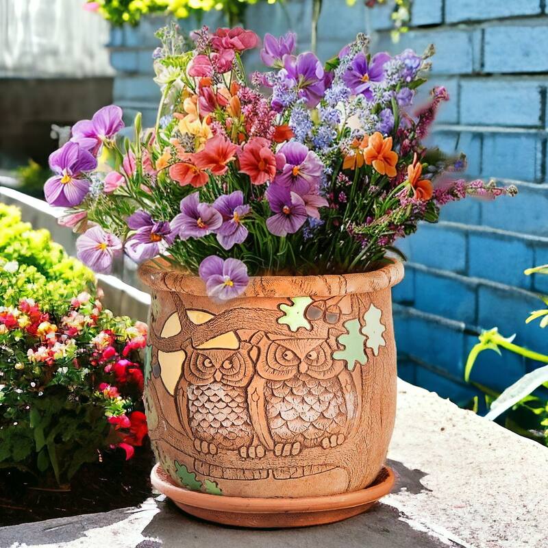 Golden Ceramics 5.9" Handmade Flower Pot Planter - Owls