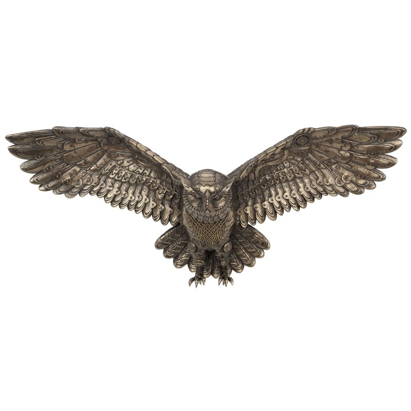 21.65 in L Flying Steampunk Owl Wall Plaque Poly Resin