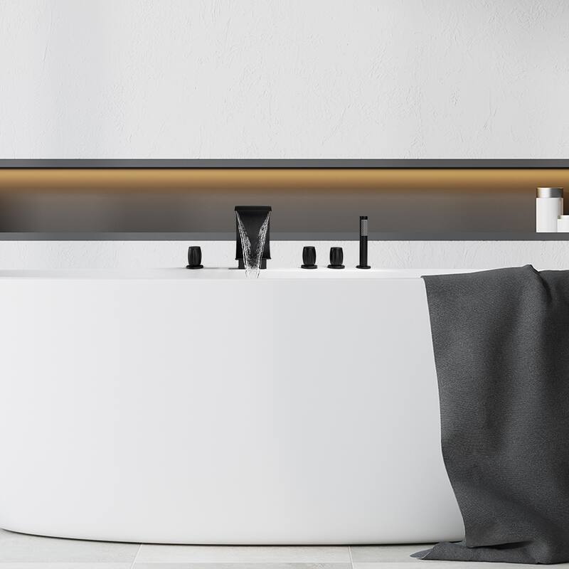 Altair Recea Triple Handle Deck-Mount Roman Tub Faucet with Diverter and Handshower