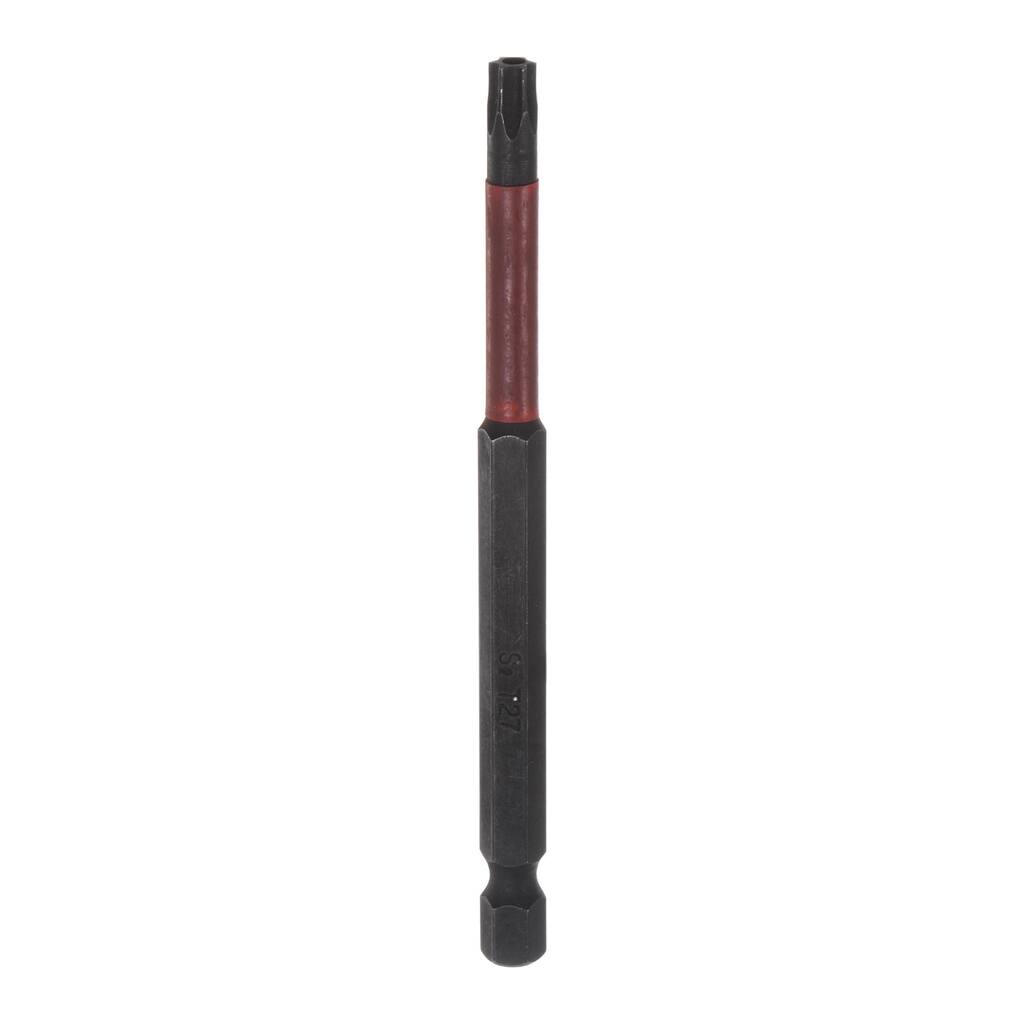 T27 Magnetic Security Impact Torx Screwdriver Bit 1/4" Hex Shank 4" Length - Black, Red