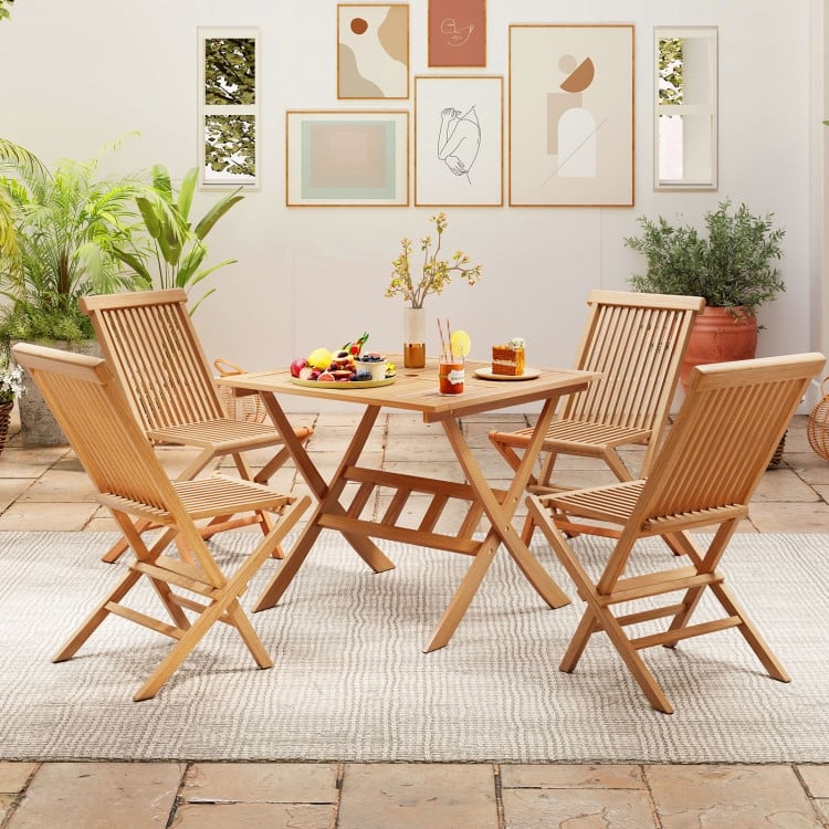 Natural Acacia Wood Square Folding Patio Table with Umbrella Hole - 36" x 36" x 29.5"