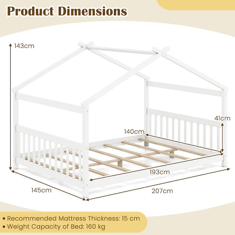 Full Size Kids Wooden House Design Platform Bed Montessori with Headboard and Footboard