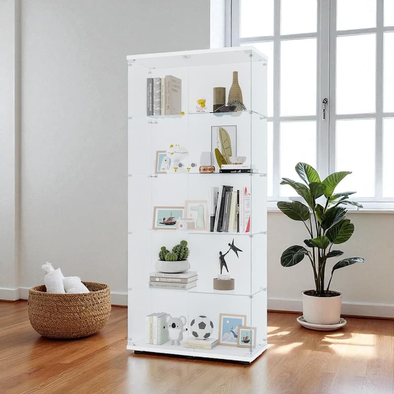 Glass Display Cabinet with Doors & Locks, Acrylic Shelves, Floor Standing Storage Showcase for Home or Office