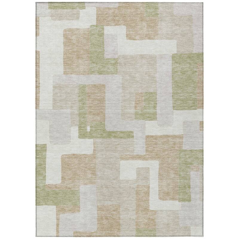 Machine Washable Indoor/ Outdoor Contempoary Blocks Chantille Rug