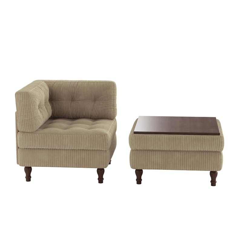 Corduroy Tufted Accent Chair Armchair and Ottoman Set