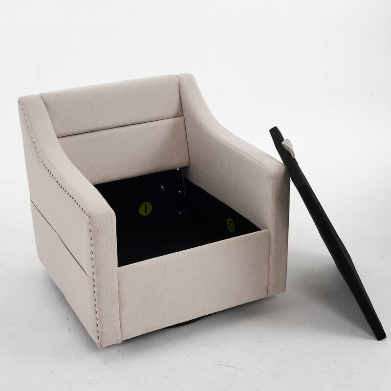 GDFStudio - Liam Modern 360° Swivel Linen Accent Chair with Rivet Detailing