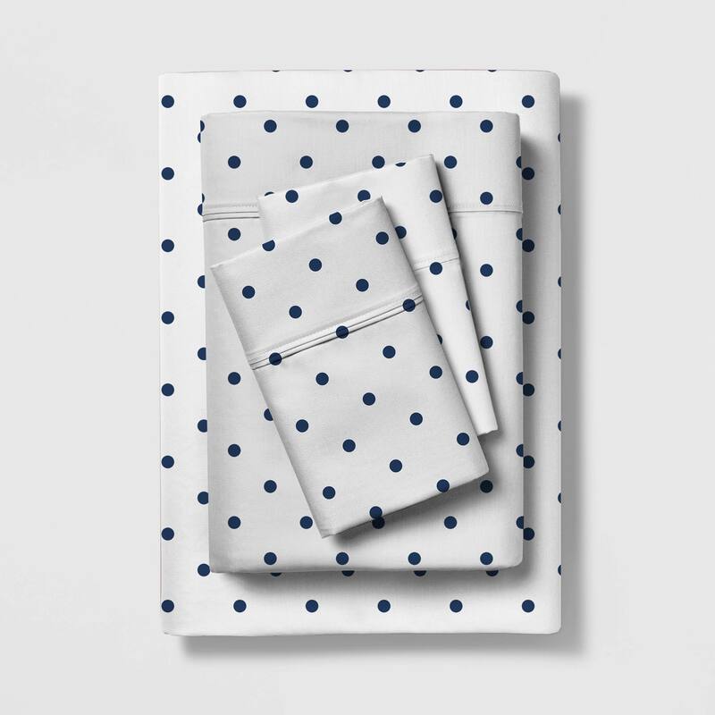 Color Sense Cotton 225TC Silky Wrinkle Resistant Sheet Set - Polka Dot Navy - Queen